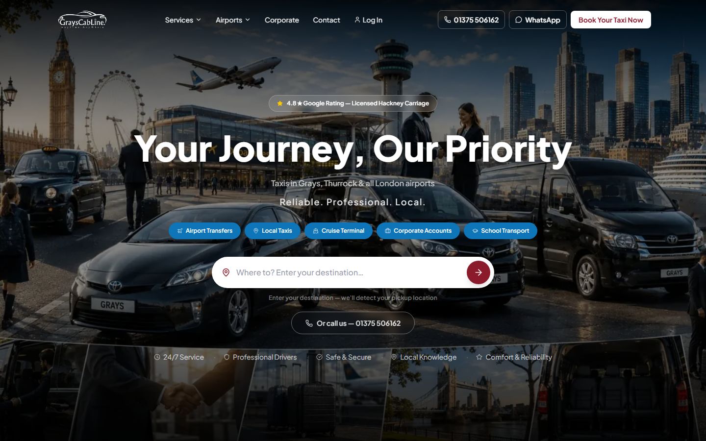 Grays CabLine website with online taxi booking